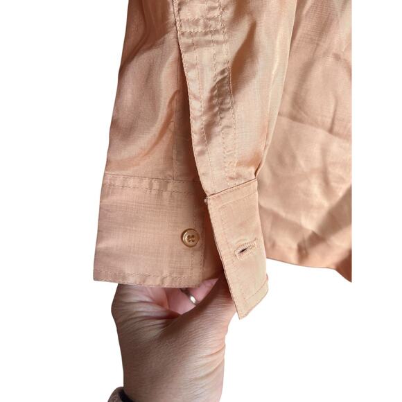 Vintage Oscar De La Renta Tan Semi Sheer Blouse Button Down Size 8 Satin Poly - Picture 5 of 6